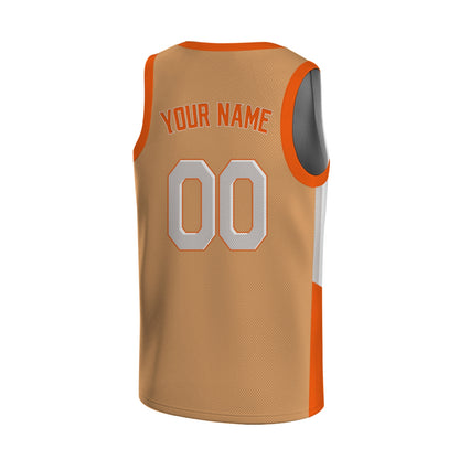 Custom Basketball Jersey - Personalized Tan Tank Top with Orange Trim - Full Sublimation