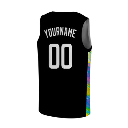 Custom Blue Basketball Jersey - Multi-Stripe Side Panel Design - Professional Team Uniform