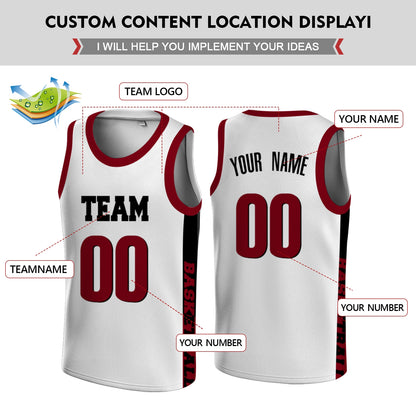 Custom Basketball Jersey - Personalized White Tank Top with Maroon Trim - Full Sublimation