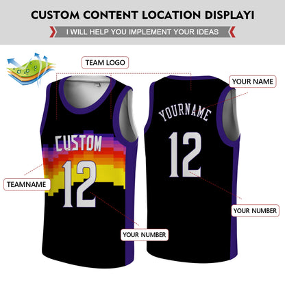 Custom Basketball Jersey - Personalized Pixel Art Sunset Design - Full Sublimation Tank Top