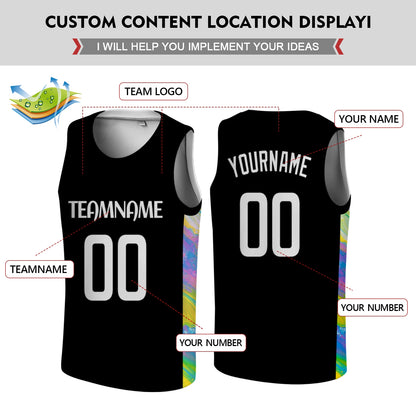 Custom Blue Basketball Jersey - Multi-Stripe Side Panel Design - Professional Team Uniform