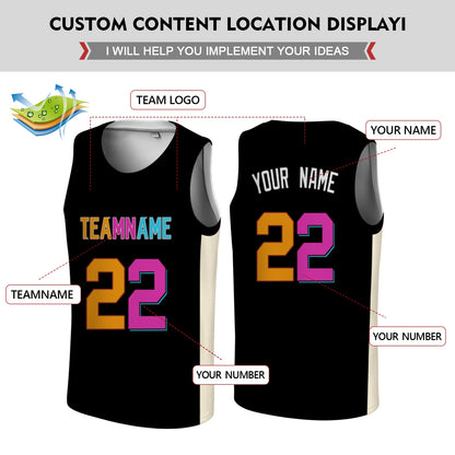 Custom Basketball Jersey - Personalized Black Tank Top with Orange & Pink Graphic - Full Sublimation