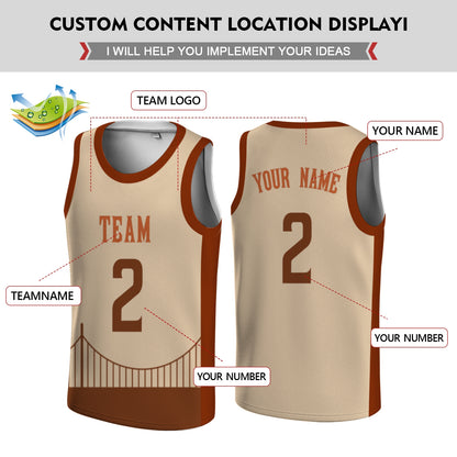 Custom Basketball Jersey - Personalized Cream & Brown Bridge Graphic Uniform - Full Sublimation