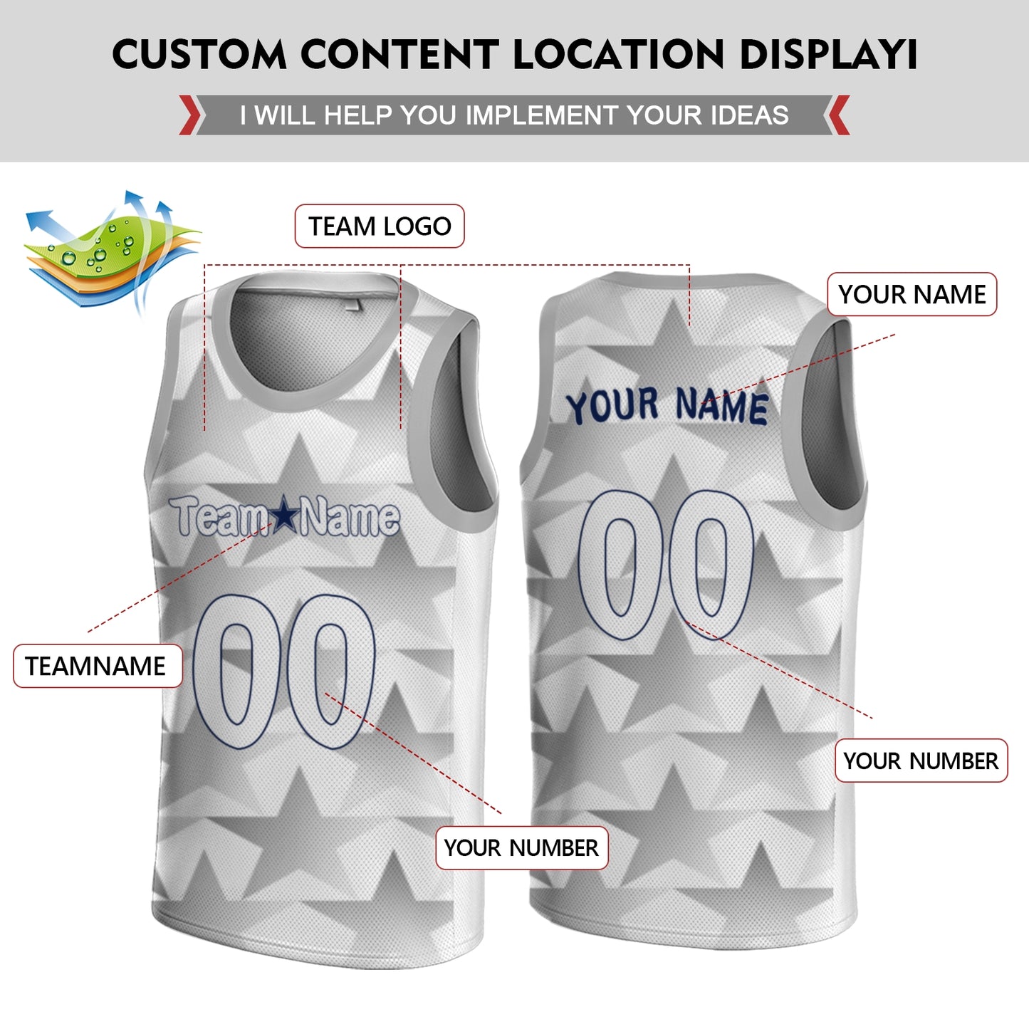 Custom Basketball Jersey - Personalized Star Print Tank Top - Full Sublimation