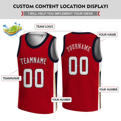 Custom Basketball Jersey - Personalized Red Tank Top with Navy & Gold Trim - Full Sublimation