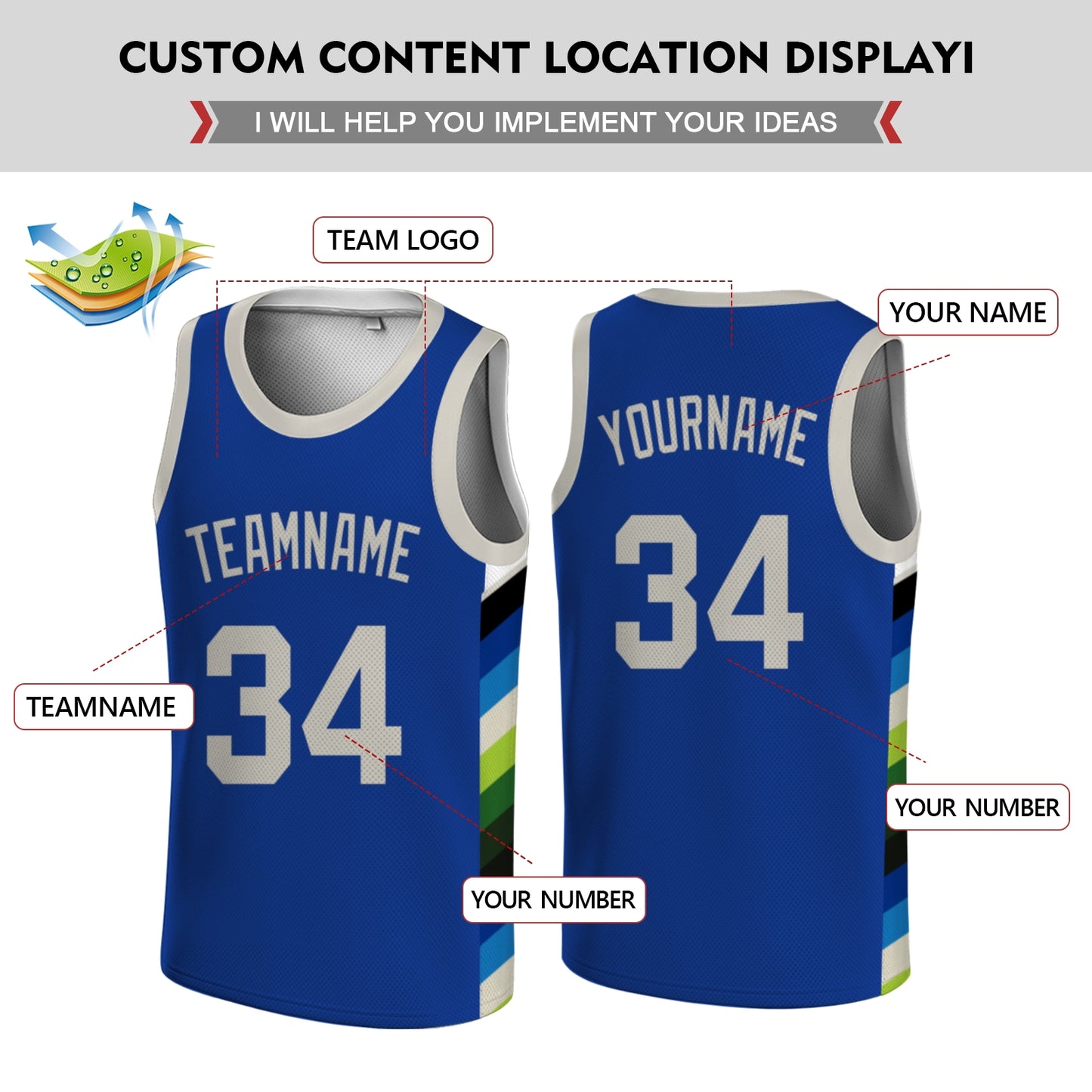 Custom Basketball Jersey - Personalized Black Tank Top with White Geometric Side Panels - Full Sublimation