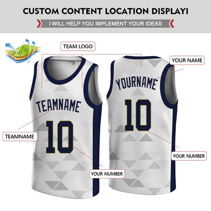 Custom Basketball Jersey - Personalized White Tank Top with Geometric Triangle Pattern - Full Sublimation
