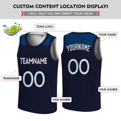 Custom Basketball Jersey - Personalized Navy Tank Top with Shoulder Panel Design - Full Sublimation