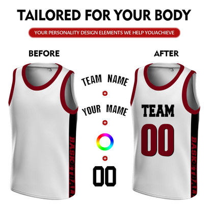 Custom Basketball Jersey - Personalized White Tank Top with Maroon Trim - Full Sublimation