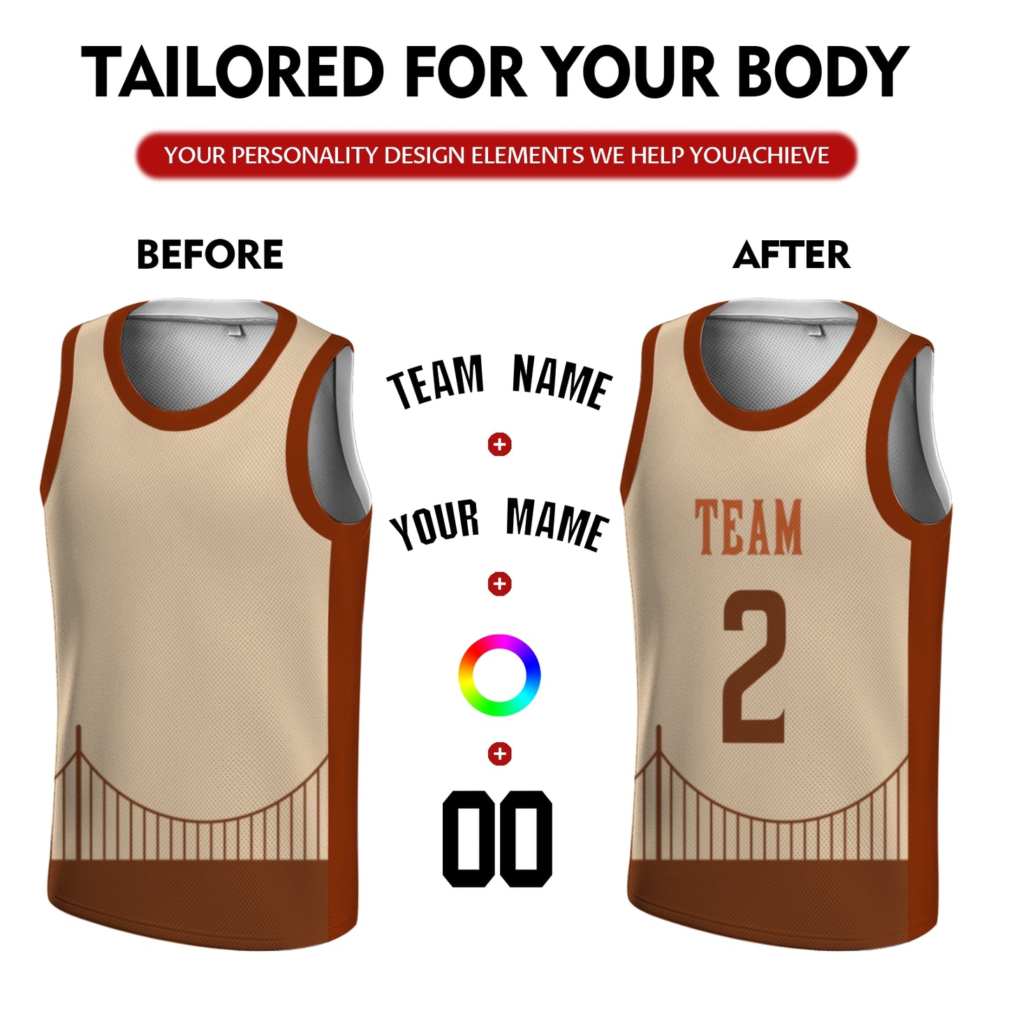 Custom Basketball Jersey - Personalized Cream & Brown Bridge Graphic Uniform - Full Sublimation