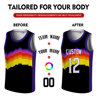 Custom Basketball Jersey - Personalized Pixel Art Sunset Design - Full Sublimation Tank Top