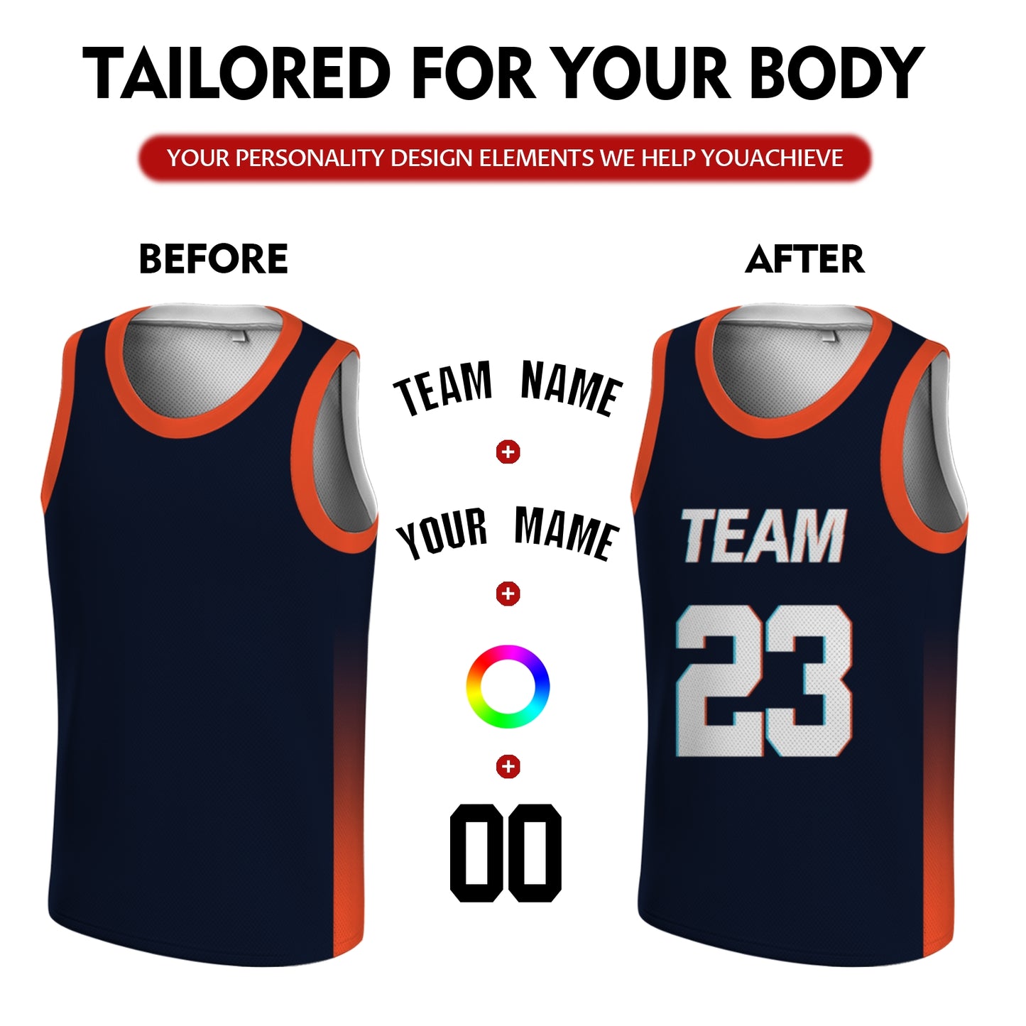 Custom Basketball Jersey - Personalized Navy Blue Tank Top with Orange Gradient - Full Sublimation
