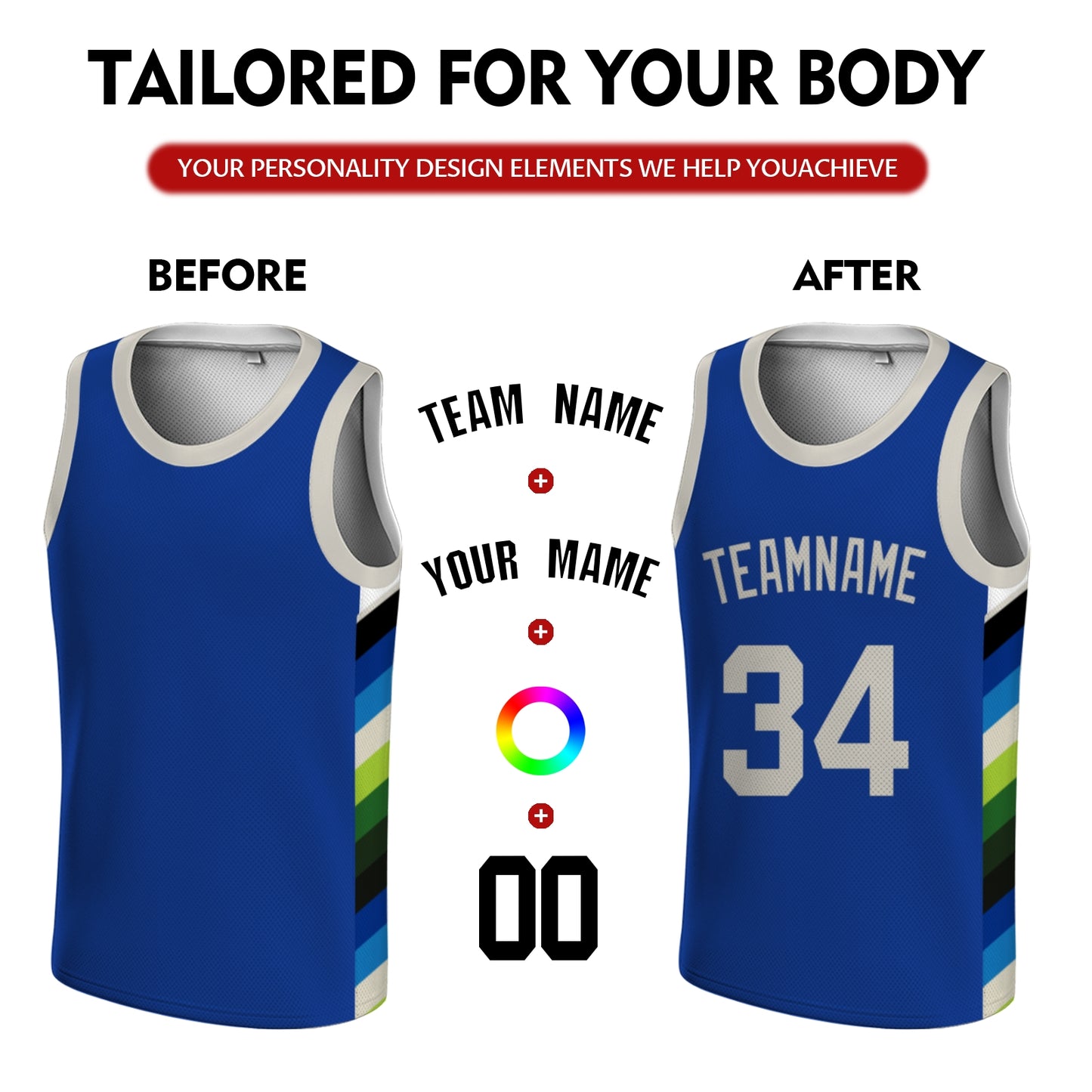 Custom Basketball Jersey - Personalized Black Tank Top with White Geometric Side Panels - Full Sublimation