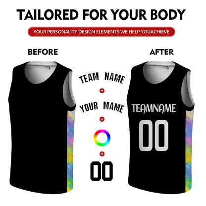 Custom Blue Basketball Jersey - Multi-Stripe Side Panel Design - Professional Team Uniform