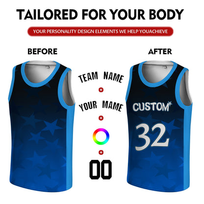 Custom Basketball Jersey - Personalized Blue Gradient Tank Top with Star Print - Full Sublimation