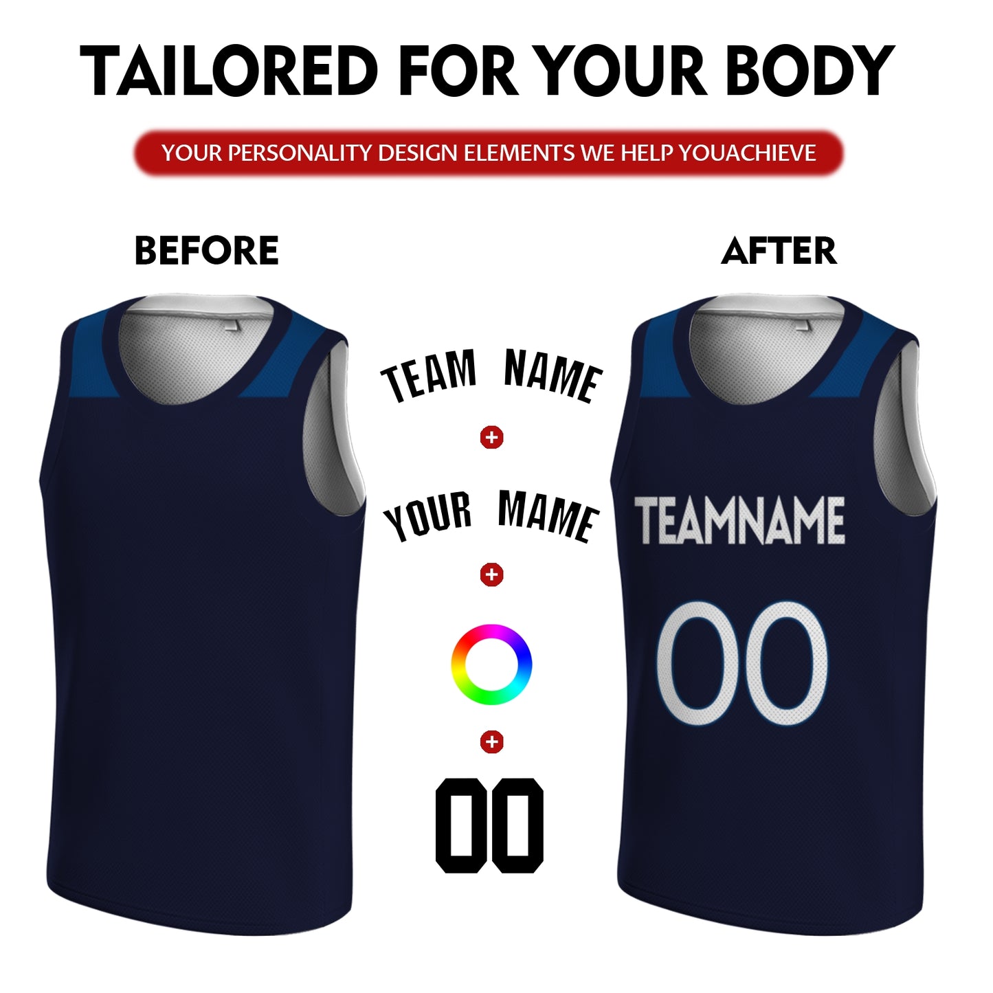 Custom Basketball Jersey - Personalized Navy Tank Top with Shoulder Panel Design - Full Sublimation