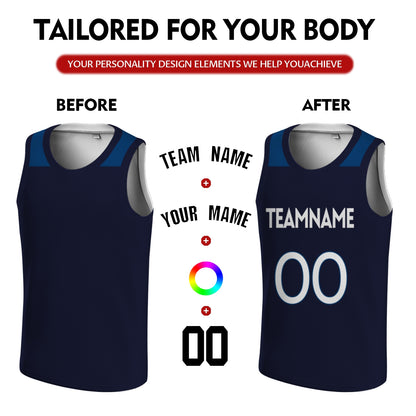 Custom Basketball Jersey - Personalized Navy Tank Top with Shoulder Panel Design - Full Sublimation