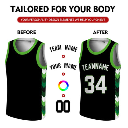 Custom Basketball Jersey - Personalized Black Tank Top with Green Chevron Design - Full Sublimation