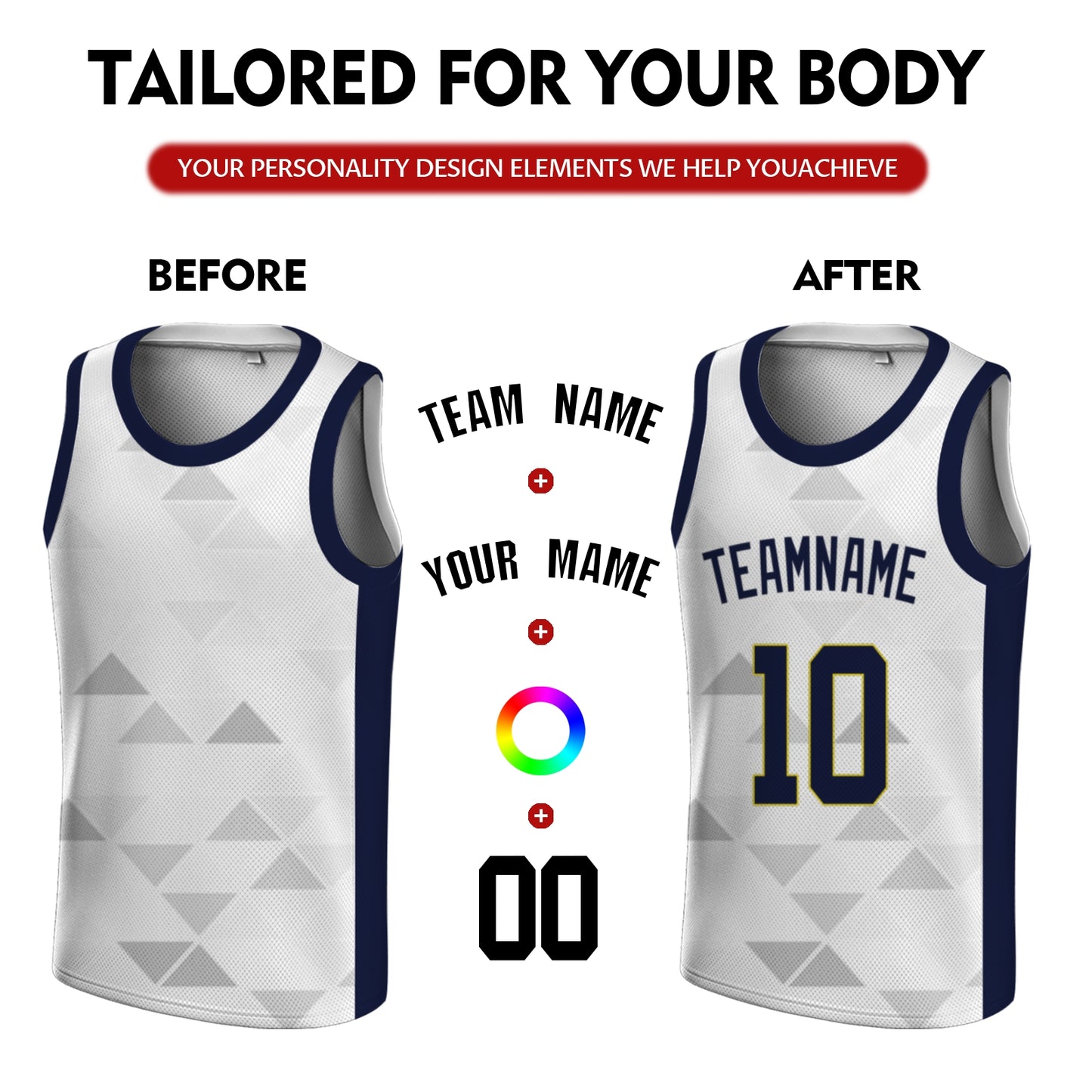 Custom Basketball Jersey - Personalized White Tank Top with Geometric Triangle Pattern - Full Sublimation