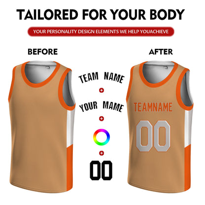 Custom Basketball Jersey - Personalized Tan Tank Top with Orange Trim - Full Sublimation