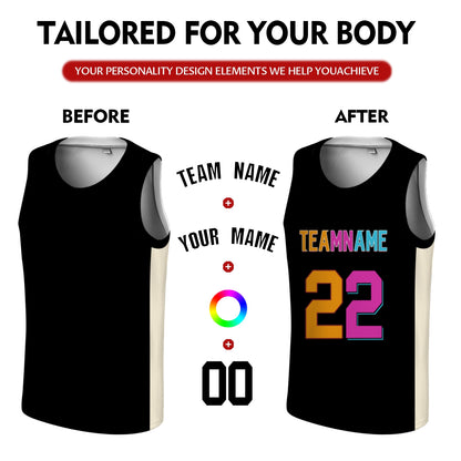 Custom Basketball Jersey - Personalized Black Tank Top with Orange & Pink Graphic - Full Sublimation
