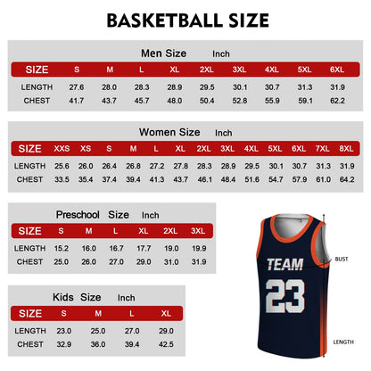 Custom Basketball Jersey - Personalized Navy Blue Tank Top with Orange Gradient - Full Sublimation