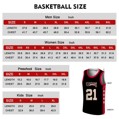 Custom Basketball Jersey - Personalized Black Tank Top with Red Trim & Star Details - Full Sublimation