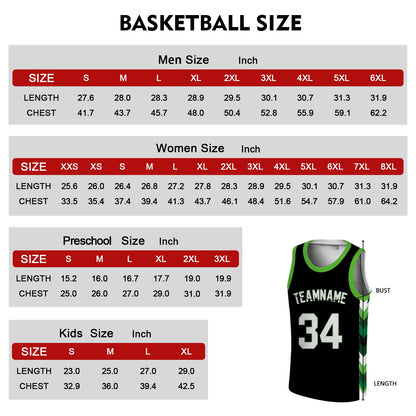 Custom Basketball Jersey - Personalized Black Tank Top with Green Chevron Design - Full Sublimation