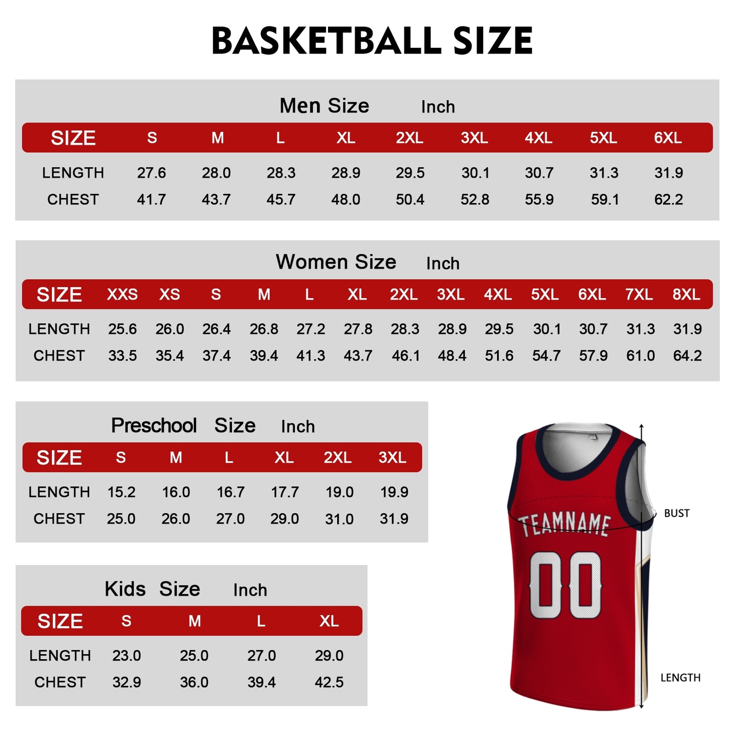 Custom Basketball Jersey - Personalized Red Tank Top with Navy & Gold Trim - Full Sublimation