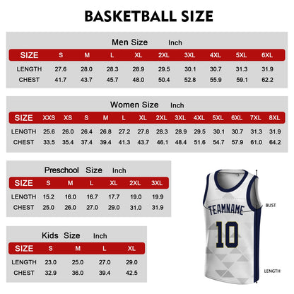 Custom Basketball Jersey - Personalized White Tank Top with Geometric Triangle Pattern - Full Sublimation