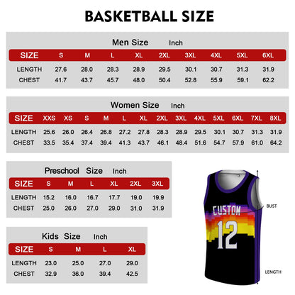 Custom Basketball Jersey - Personalized Pixel Art Sunset Design - Full Sublimation Tank Top