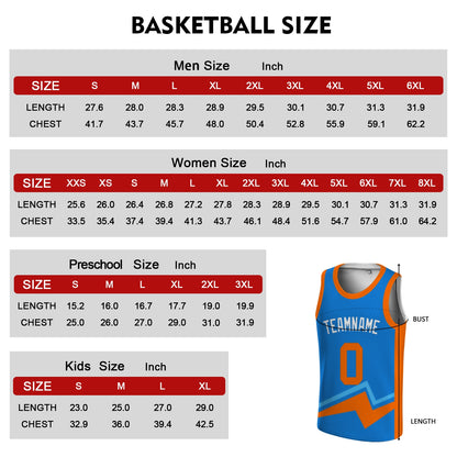 Custom Basketball Jersey - Personalized Blue Tank Top with Orange Bolt Graphic - Full Sublimation