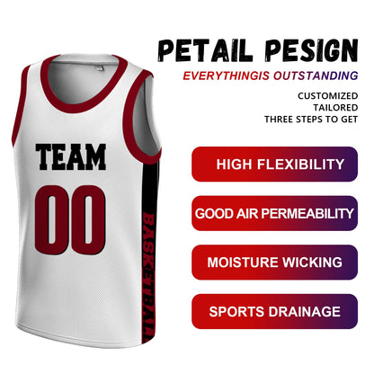 Custom Basketball Jersey - Personalized White Tank Top with Maroon Trim - Full Sublimation