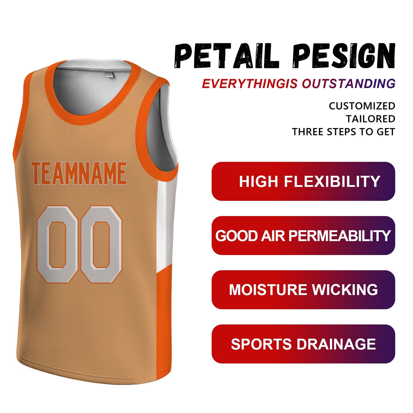 Custom Basketball Jersey - Personalized Tan Tank Top with Orange Trim - Full Sublimation