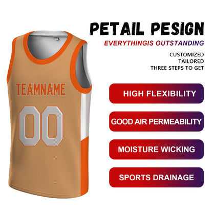 Custom Basketball Jersey - Personalized Tan Tank Top with Orange Trim - Full Sublimation