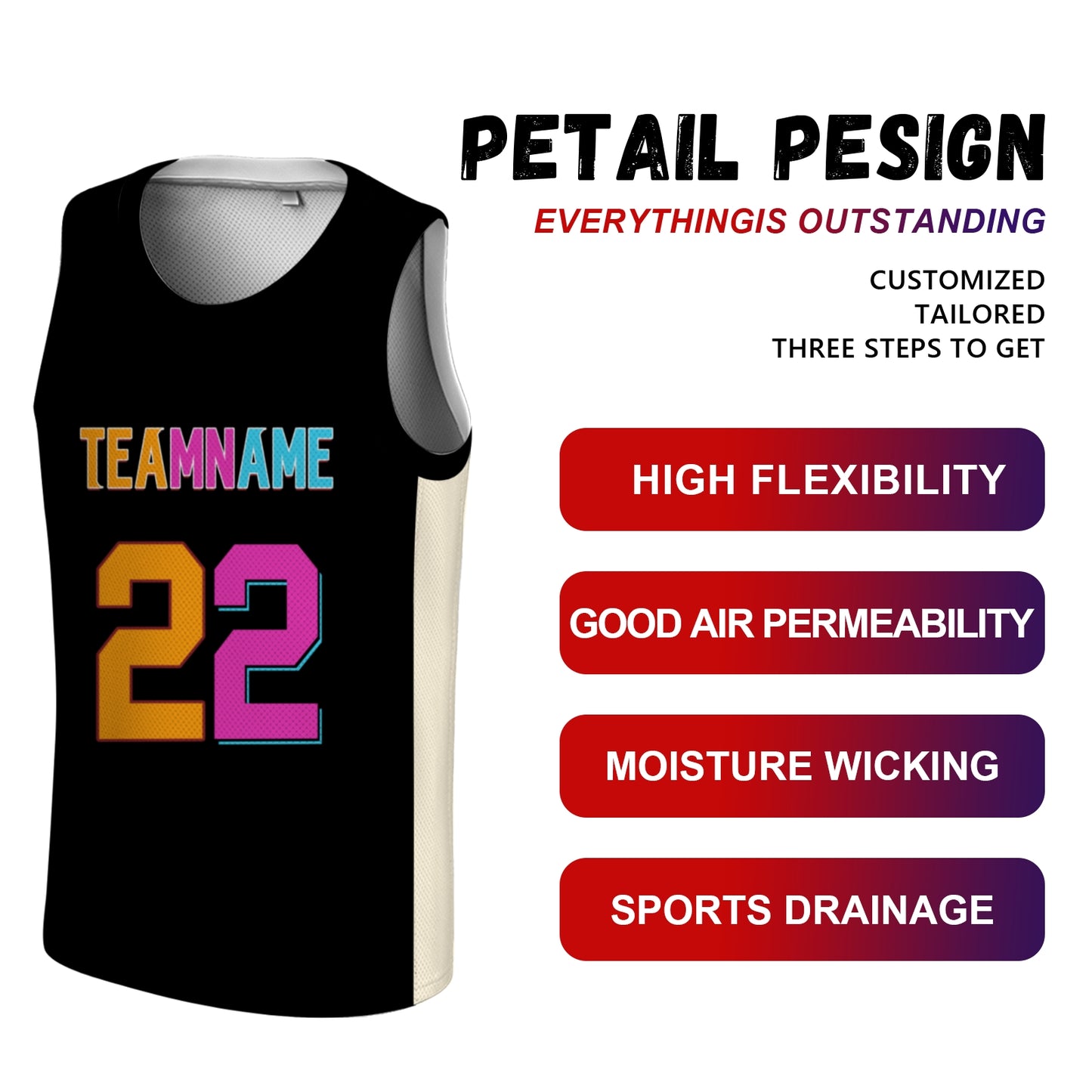 Custom Basketball Jersey - Personalized Black Tank Top with Orange & Pink Graphic - Full Sublimation
