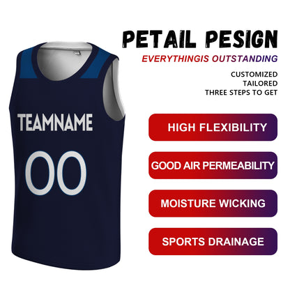 Custom Basketball Jersey - Personalized Navy Tank Top with Shoulder Panel Design - Full Sublimation