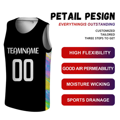 Custom Blue Basketball Jersey - Multi-Stripe Side Panel Design - Professional Team Uniform