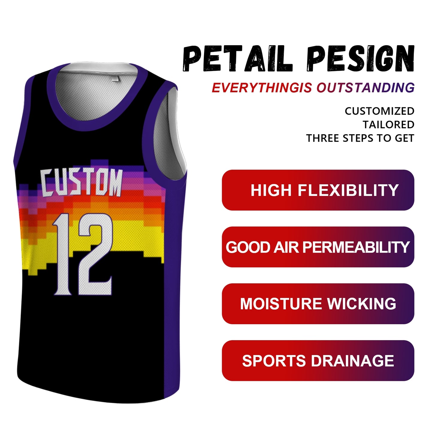 Custom Basketball Jersey - Personalized Pixel Art Sunset Design - Full Sublimation Tank Top