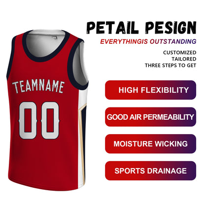 Custom Basketball Jersey - Personalized Red Tank Top with Navy & Gold Trim - Full Sublimation