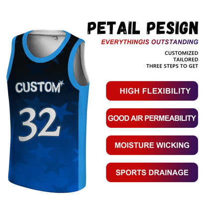 Custom Basketball Jersey - Personalized Blue Gradient Tank Top with Star Print - Full Sublimation