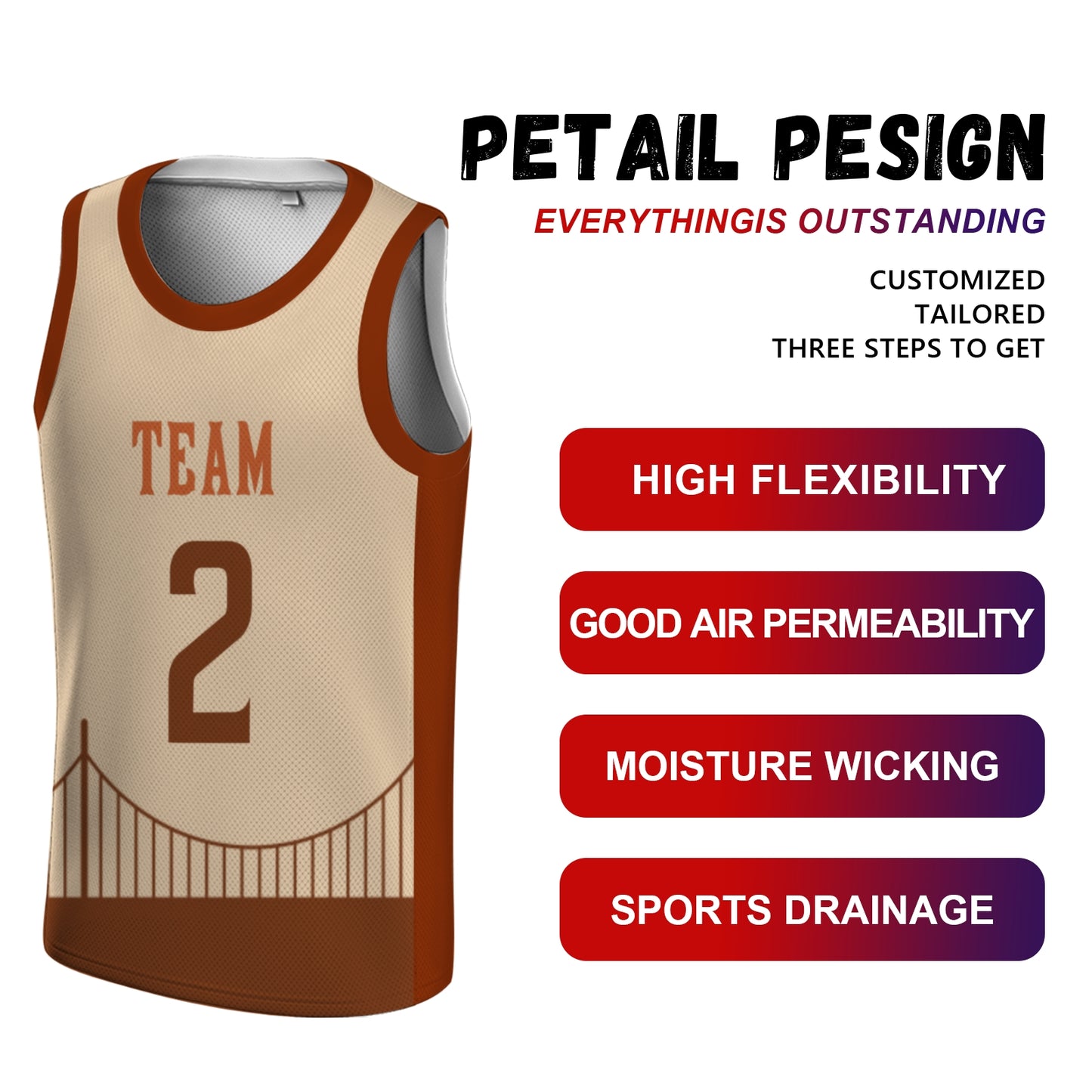 Custom Basketball Jersey - Personalized Cream & Brown Bridge Graphic Uniform - Full Sublimation