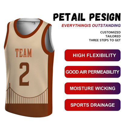 Custom Basketball Jersey - Personalized Cream & Brown Bridge Graphic Uniform - Full Sublimation