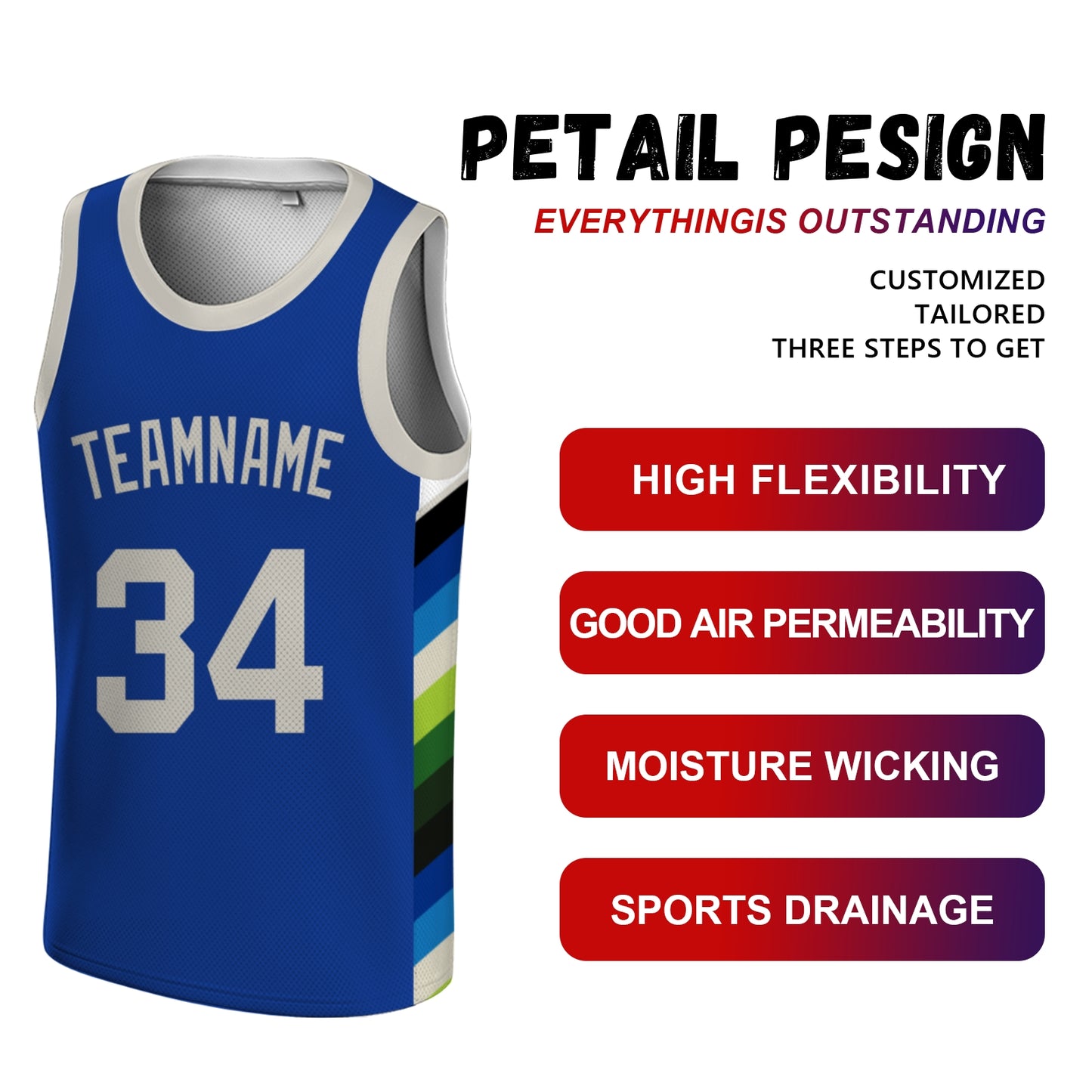 Custom Basketball Jersey - Personalized Black Tank Top with White Geometric Side Panels - Full Sublimation