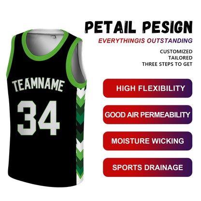 Custom Basketball Jersey - Personalized Black Tank Top with Green Chevron Design - Full Sublimation