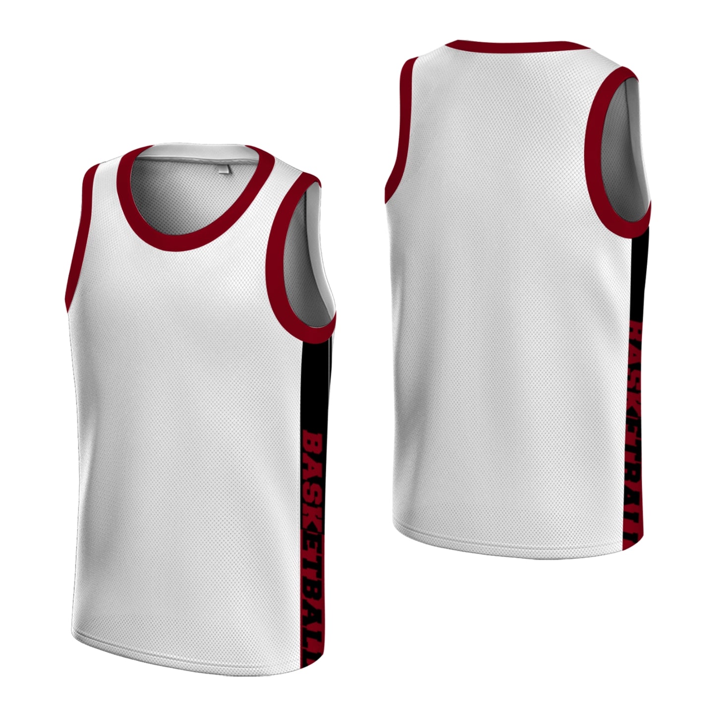 Custom Basketball Jersey - Personalized White Tank Top with Maroon Trim - Full Sublimation