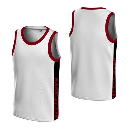 Custom Basketball Jersey - Personalized White Tank Top with Maroon Trim - Full Sublimation