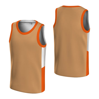 Custom Basketball Jersey - Personalized Tan Tank Top with Orange Trim - Full Sublimation