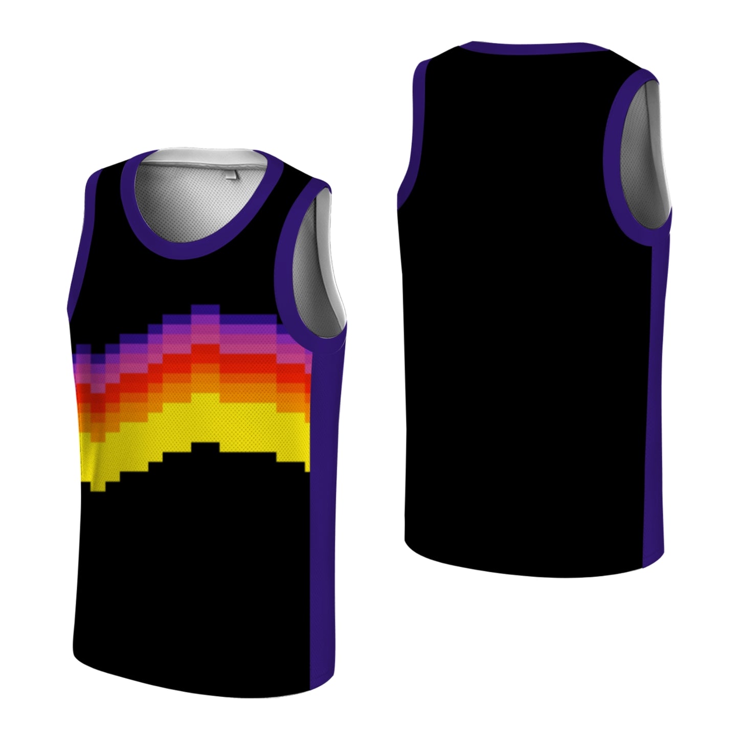 Custom Basketball Jersey - Personalized Pixel Art Sunset Design - Full Sublimation Tank Top
