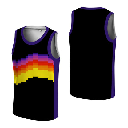 Custom Basketball Jersey - Personalized Pixel Art Sunset Design - Full Sublimation Tank Top